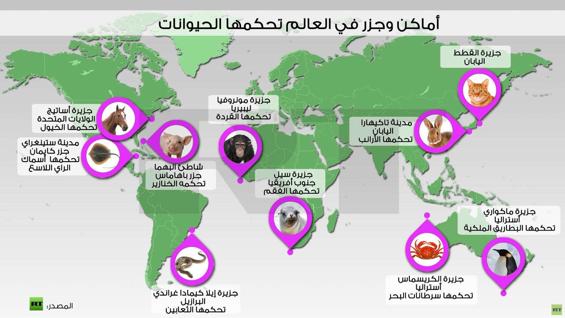 إنفوجرافيك: أماكن وجزر في العالم تحكمها الحيوانات