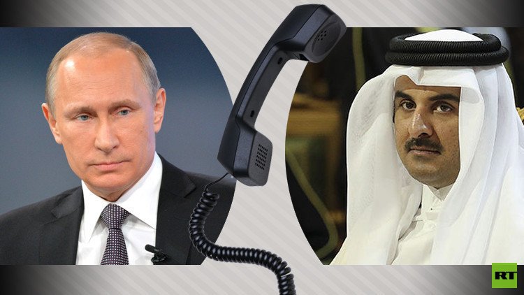 اتصال هاتفي بين الرئيس بوتين وأمير قطر تميم بن حمد جرى خلاله التأكيد على الحل الدبلوماسي