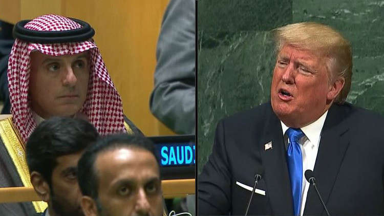 بالفيديو.. الكاميرات تحاول رصد ردة فعل الجبير على كلام ترامب حول الإرهاب الإسلامي