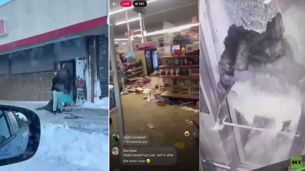 "فلتان أمني" في أمريكا بسبب الثلوج.. تكسير ونهب للمحلات التجارية! (فيديو)