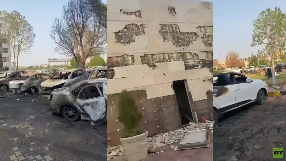 أضرار كبيرة جراء المعارك.. اندلاع حريق ضخم أمام فندق شهير في الخرطوم