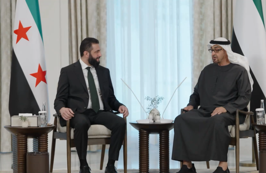 مشاهد من لقاء الرئيس الإماراتي محمد بن زايد بنظيره السوري أحمد الشرع في أبوظبي