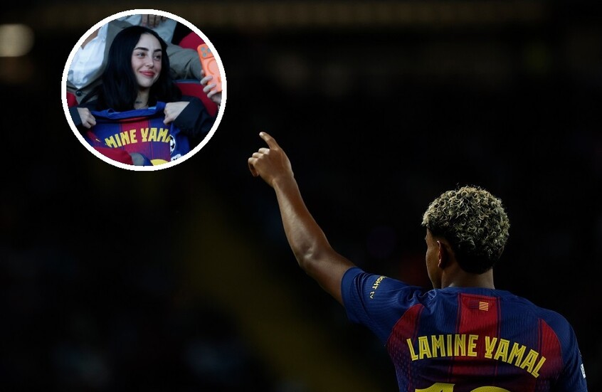 صديقة لامين جمال تظهر على مقاعد بدلاء برشلونة وغرفة تغيير الملابس بعد الفوز على أولمبياكوس (فيديو)