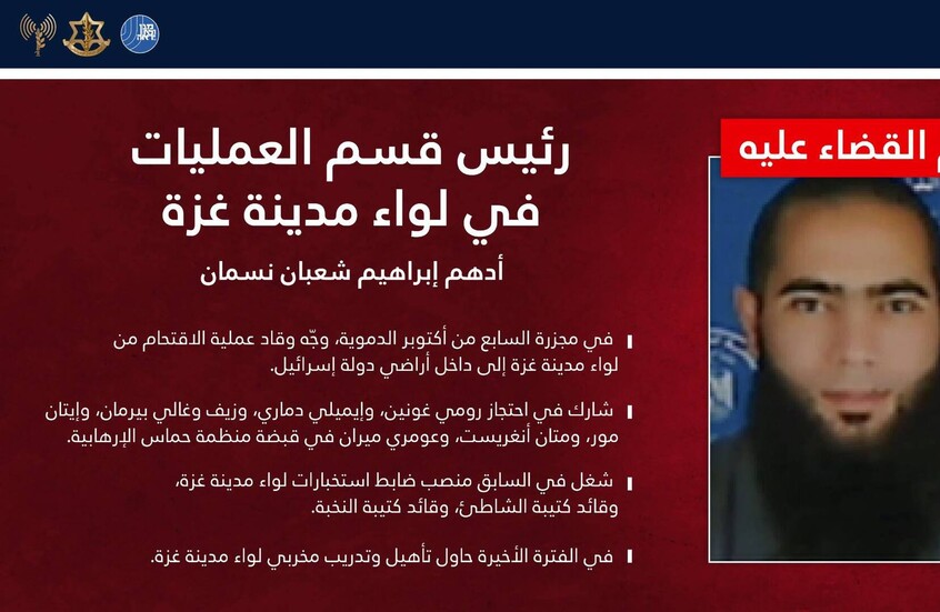 الجيش الإسرائيلي يعلن اغتيال رئيس قسم عمليات "حماس" في غزة