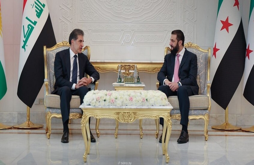 الشرع يستقبل بارزاني في دمشق ومباحثات لتعزيز التعاون الاقتصادي والتنسيق الإقليمي