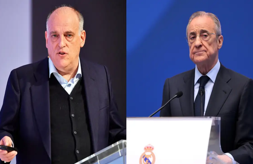 خافيير تيباس رئيس رابطة الليغا وفلورنتينو بيريز رئيس ريال مدريد