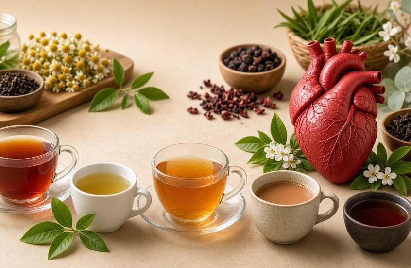 أنواع من الشاي مع رمز تعبيري للقلب