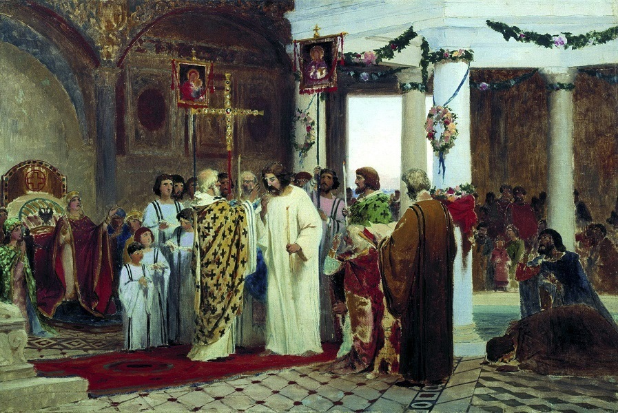لوحة "تعميد الأمير فلاديمير العظيم" ( 1883). للفنان فيودور أندرييفيتش برونيكوف